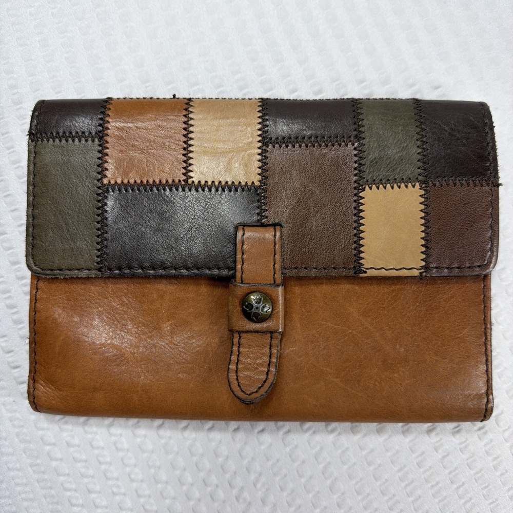 Leather Trifold Boho 70's Vibe Wallet Patchwork Italian Leather Patricia Nash